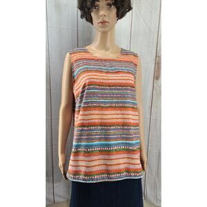 Willi Smith Women's Sz L Striped Multicolored Sleeveless Top Rear Buttons Close